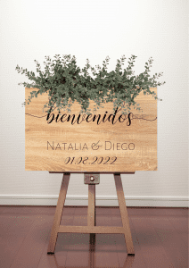 Cartel de Bienvenida - Madera - Bienvenidos + Nombre y Fecha