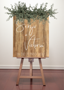 Cartel de Bienvenida - Madera - Nombres y Fecha Vertical